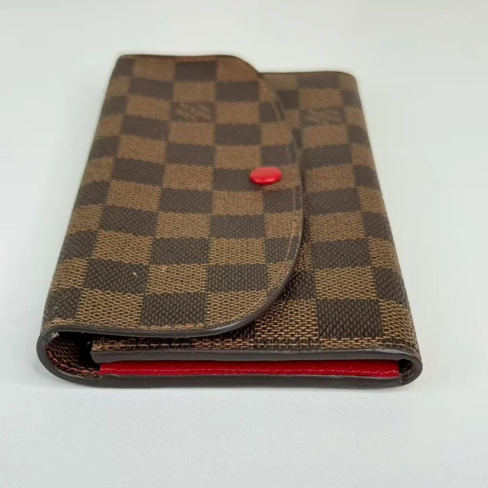 Louis Vuitton Damier Ebene Wallet with Red Button Classic Checkered Desiign